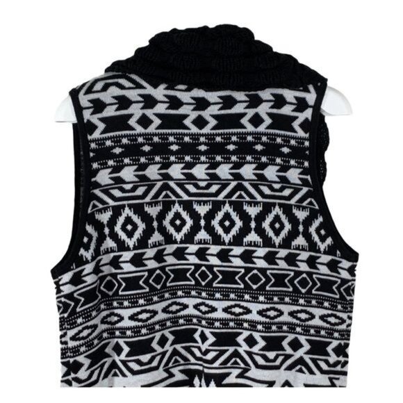 John Paul Richard Studio Chunky Knit Cardigan Vest L Black White Fall - Picture 5 of 10